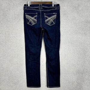 Cache Jeans women 6 blue dark wash jewel bling studded pockets y2k style stretch